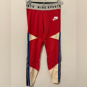 Nike Sportswear Leggings Colorblock Athletic Running Tights Red White Size Small
